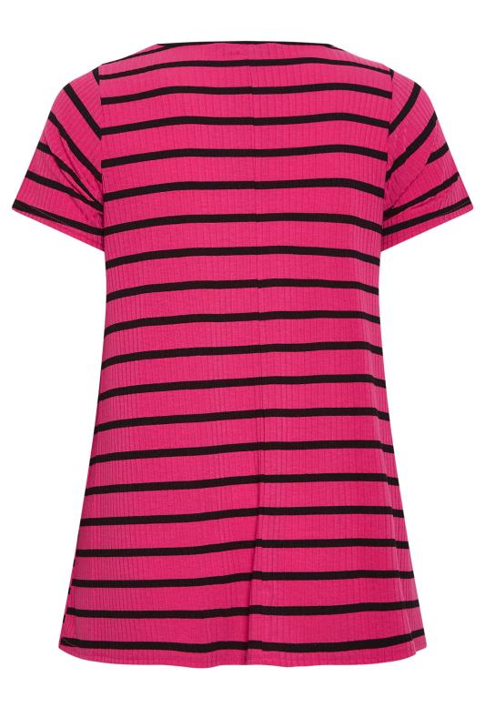 YOURS Curve Plus Size Hot Pink Stripe Ribbed Swing T-Shirt | Yours Clothing  7