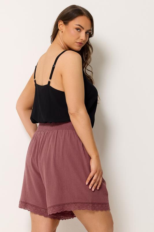 YOURS Plus Size Pink Crochet Shirred Shorts | Yours Clothing 2