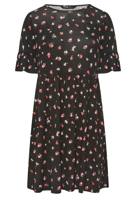 YOURS Curve Plus Size Black & Pink Ditsy Floral Print Smock Tunic Dress | Yours Clothing  6