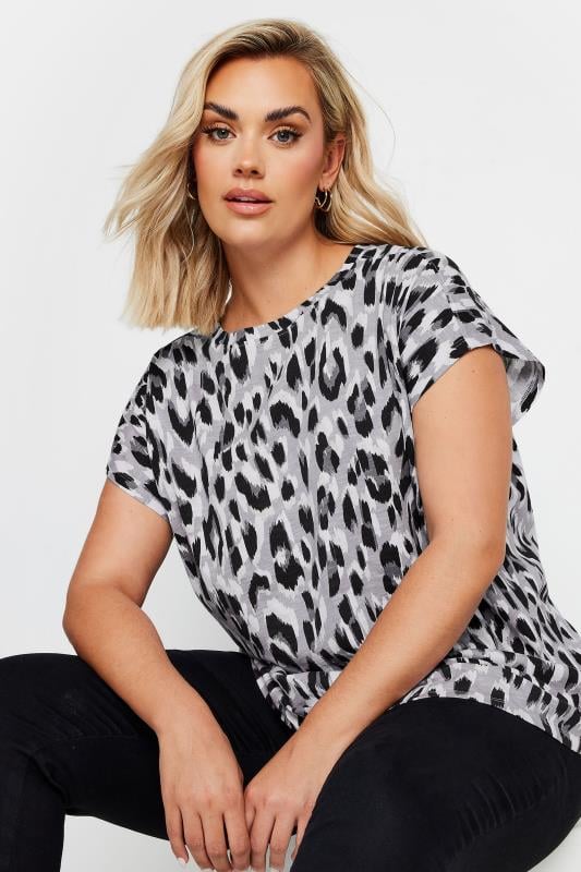  Grande Taille YOURS Curve Grey Leopard Print Top