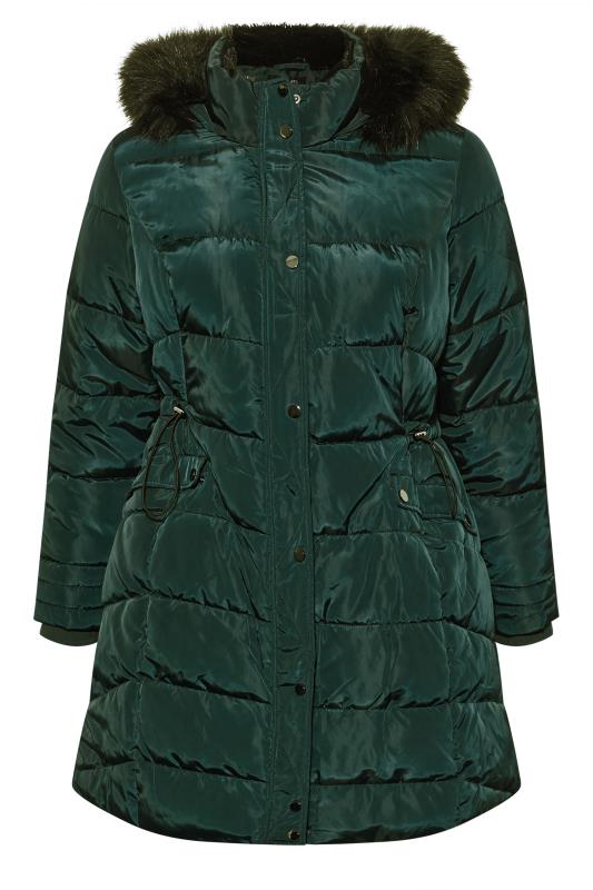Curve Forest Green Panelled Puffer Midi Coat 7