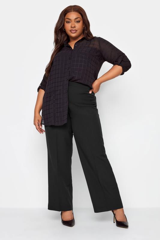 Plus Size Black Elasticated Stretch Straight Leg Trousers | Yours Clothing 2