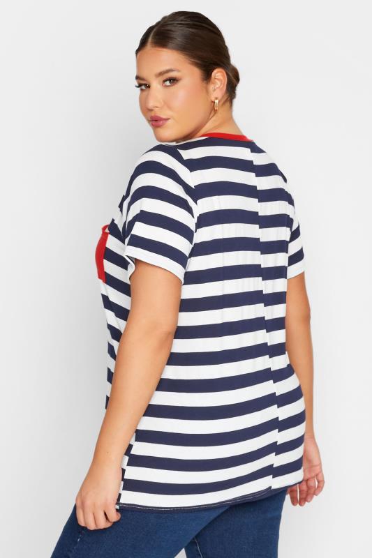 LIMITED COLLECTION Plus Size Navy Blue Stripe Contrast Collar Stripe T-Shirt | Yours Clothing  4