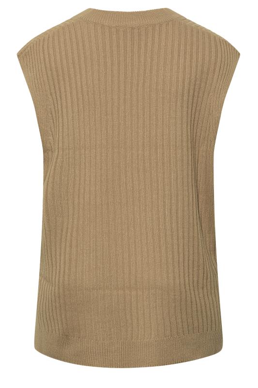 Plus Size Beige Brown Ribbed V-Neck Knitted Vest Top | Yours Clothing 7