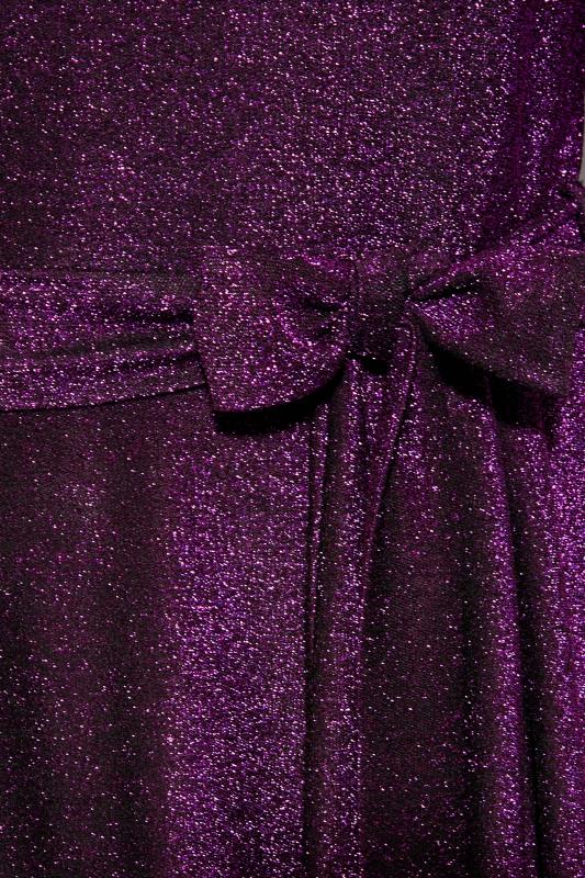 YOURS LONDON Plus Size Purple Glitter Puff Sleeve Midi Dress | Yours Clothing 5