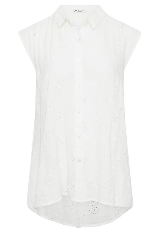 YOURS Plus Size White Broderie Anglaise Sleeveless Blouse | Yours Clothing 6