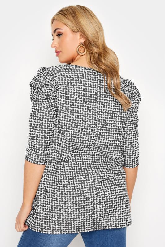 LIMITED COLLECTION Plus Size Black Dogtooth Check Puff Sleeve Top | Yours Clothing 3