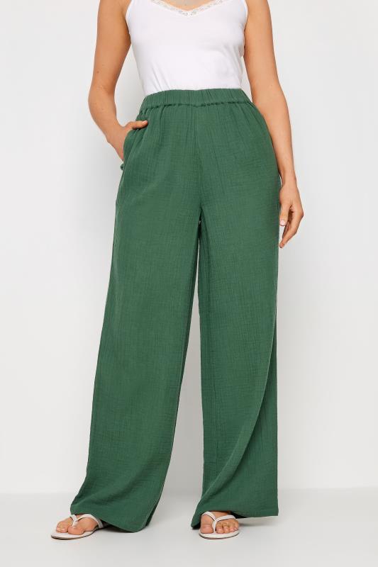  Tallas Grandes LTS Tall Green Cheesecloth Wide Leg Trousers