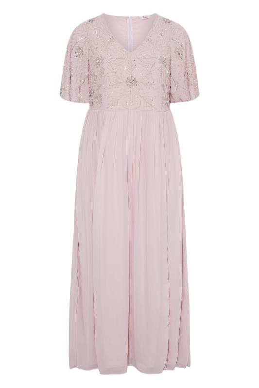 LUXE Plus Size Pink Floral Hand Embellished Maxi Dress | Yours Clothing 5