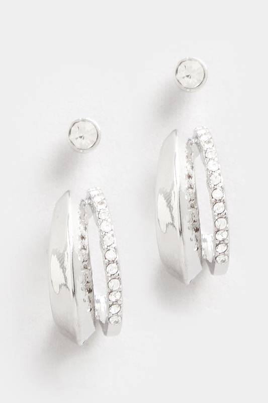 2 PACK Silver Diamante Hoop Earrings | Yours Clothing 4