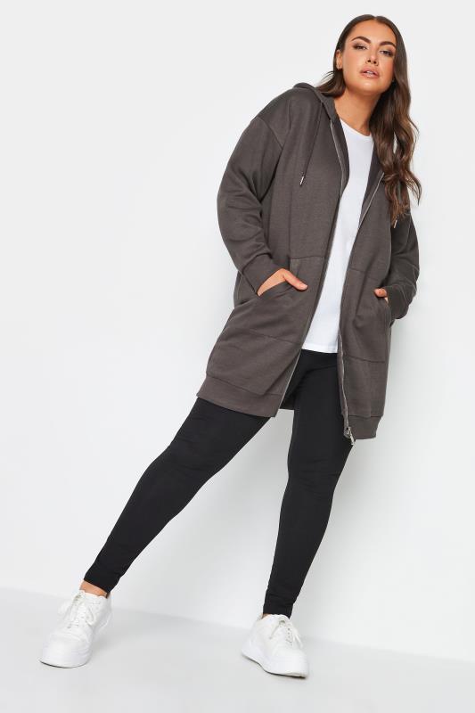 YOURS Plus Size Charcoal Grey Longline Zip Hoodie | Yours Clothing 2
