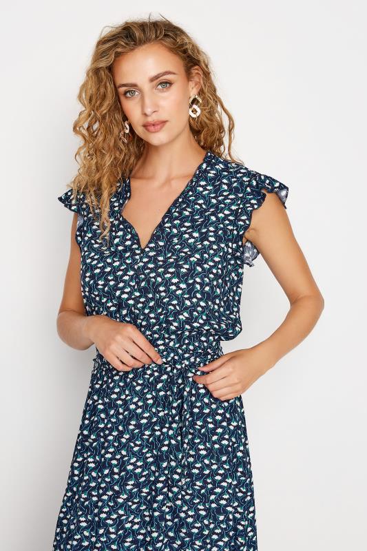 LTS Tall Women's Navy Blue Daisy Print Frill Maxi Dress | Long Tall Sally 4