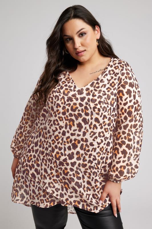 YOURS LONDON Plus Size Natural Brown Leopard Print Blouse | Yours Clothing 1