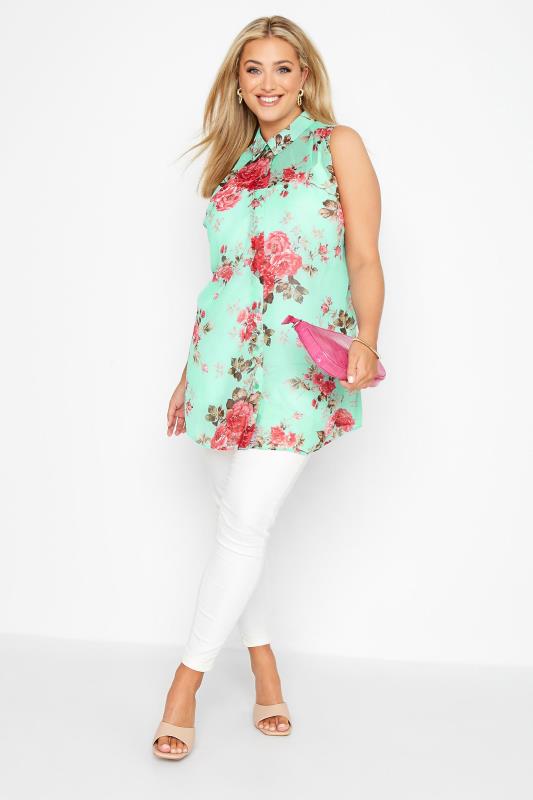 Plus Size Blue Floral Sleeveless Swing Blouse | Yours Clothing 2