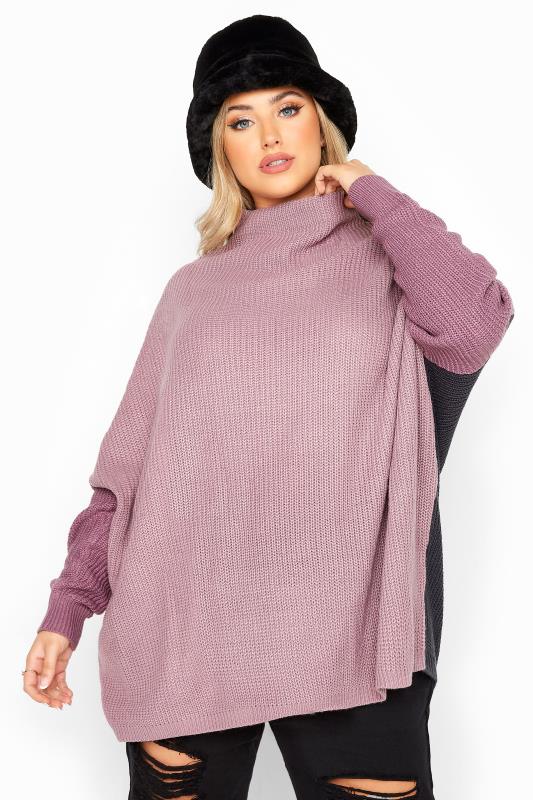 Curve Purple Colour Block Oversized Knitted Jumper_A.jpg
