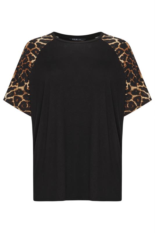 YOURS Plus Size Black Leopard Print Sleeve Top | Yours Clothing  6