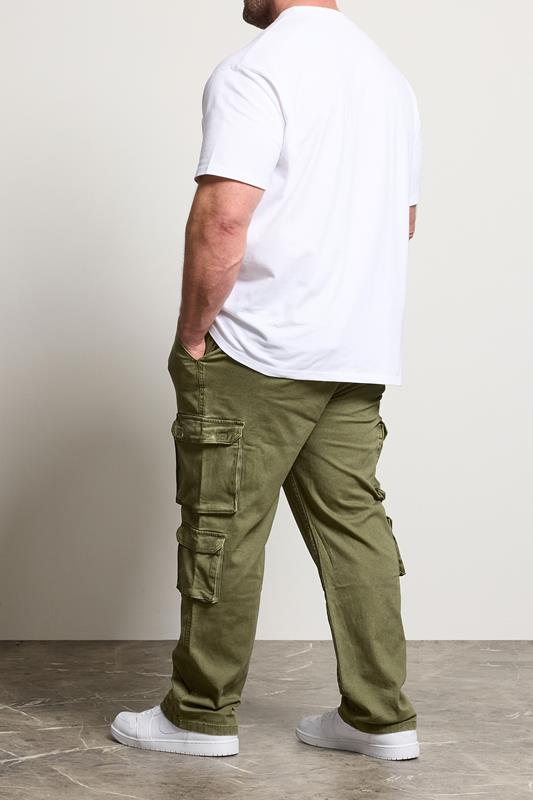 BadRhino Big & Tall Olive Green Acid Wash Double Pocket Cargo Trousers | BadRhino 4