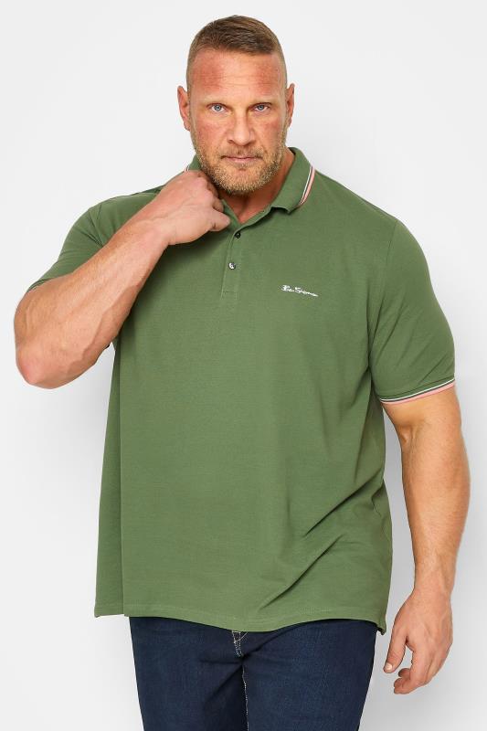 BEN SHERMAN Big & Tall Green Colour Block Polo Shirt | BadRhino  1