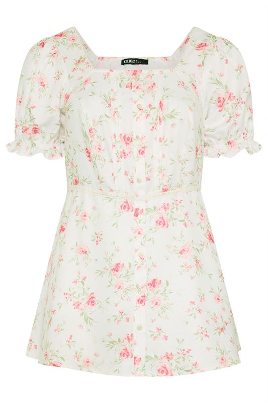 YOURS Plus Size White Inky Floral Milkmaid Blouse | Yours Clothing 5