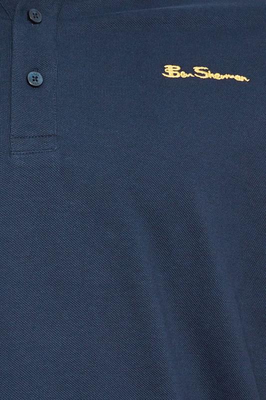 BEN SHERMAN Big & Tall Navy Blue Stripe Tipped Polo Shirt | BadRhino 2