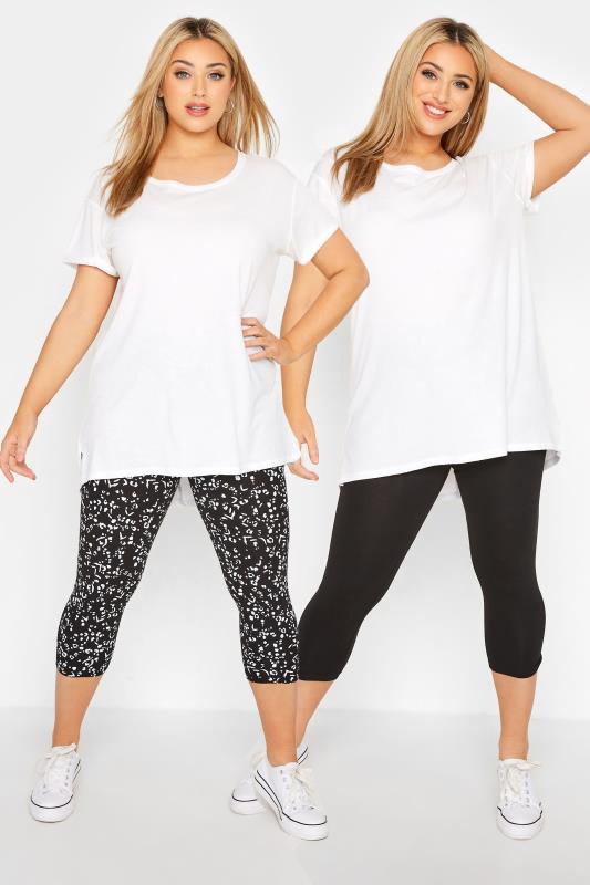  YOURS FOR GOOD 2 PACK Curve Black Animal Print Cropped Leggings