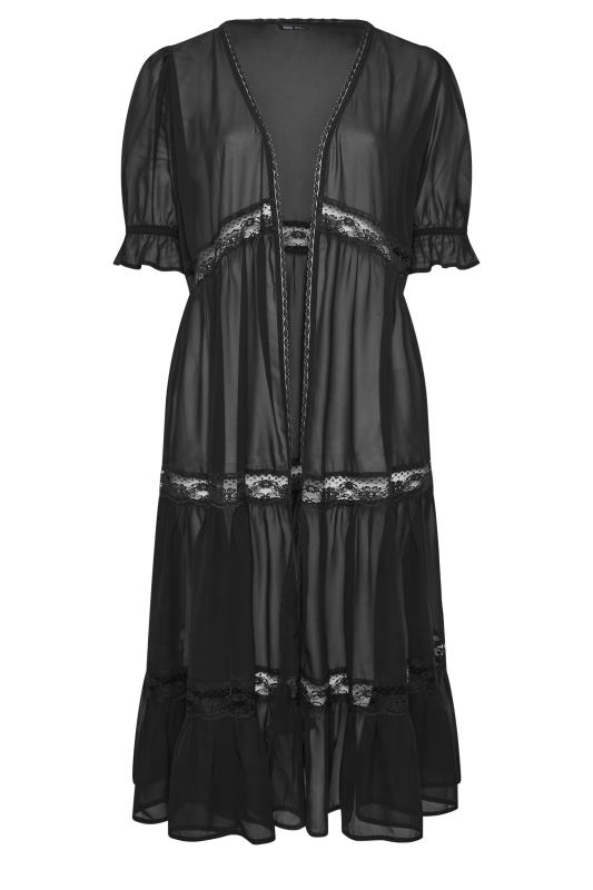 LIMITED COLLECTION Plus Size Black Lace Tiered Kimono | Yours Clothing 6