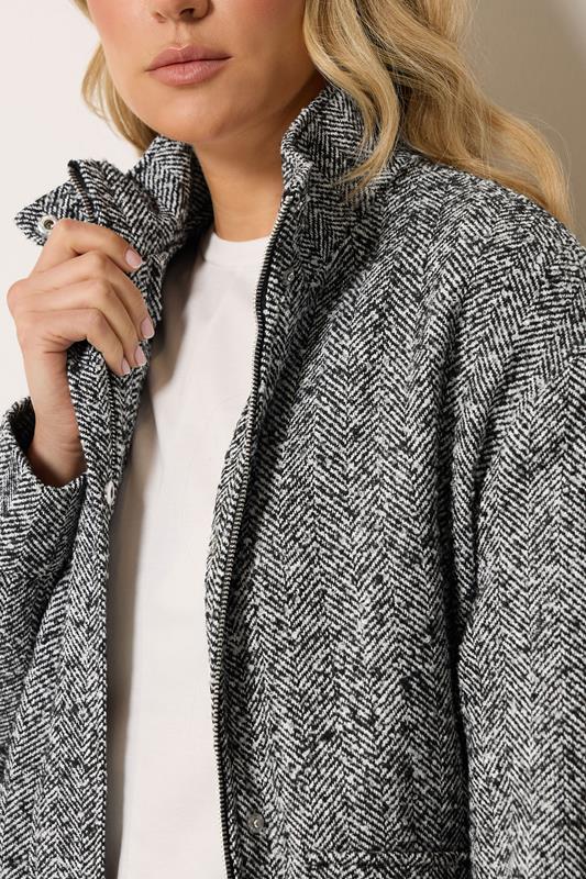 LTS Tall Women's Black Herringbone Funnel Neck Jacket | Long Tall Sally 4