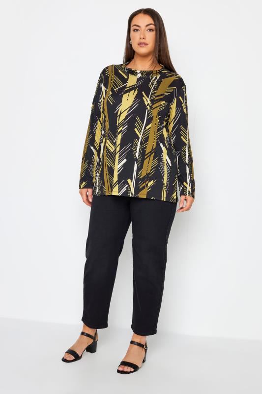 Evans Black & Yellow Abstract Long Sleeve Top 3
