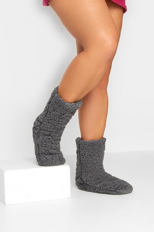 Plus Size  Charcoal Grey Fluffy Slipper Socks