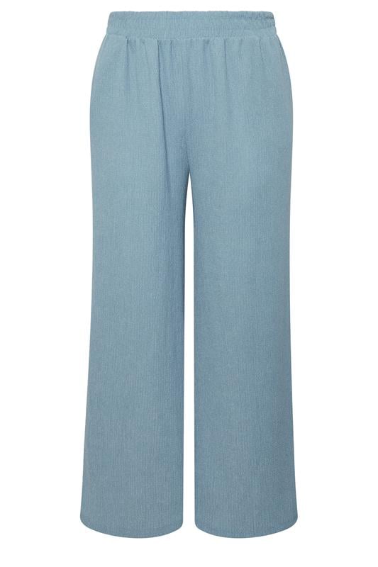 YOURS Plus Size Blue Wide Leg Textured Trousers | Yours Clothing 5