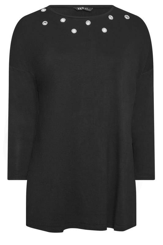 YOURS Plus Size Black Eyelet Detail Oversized Long Sleeve T-Shirt | Yours Clothing 5