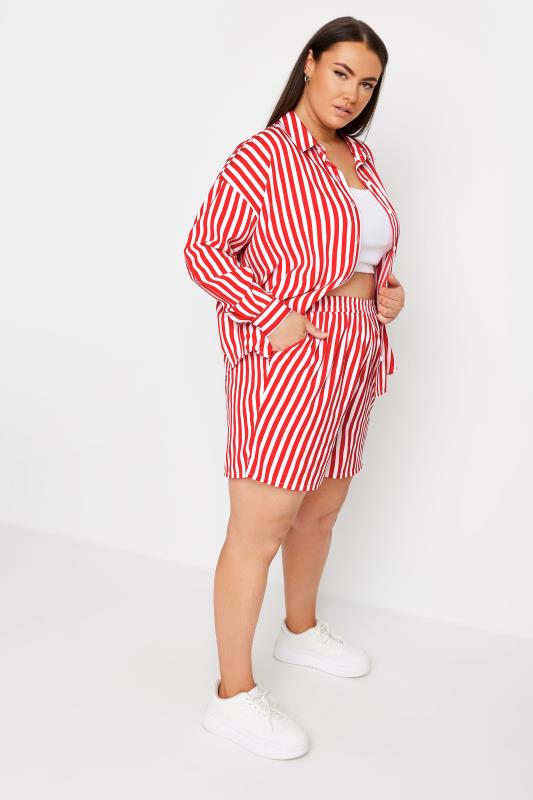 YOURS Plus Size Red Stripe Print Shorts | Yours Clothing 2