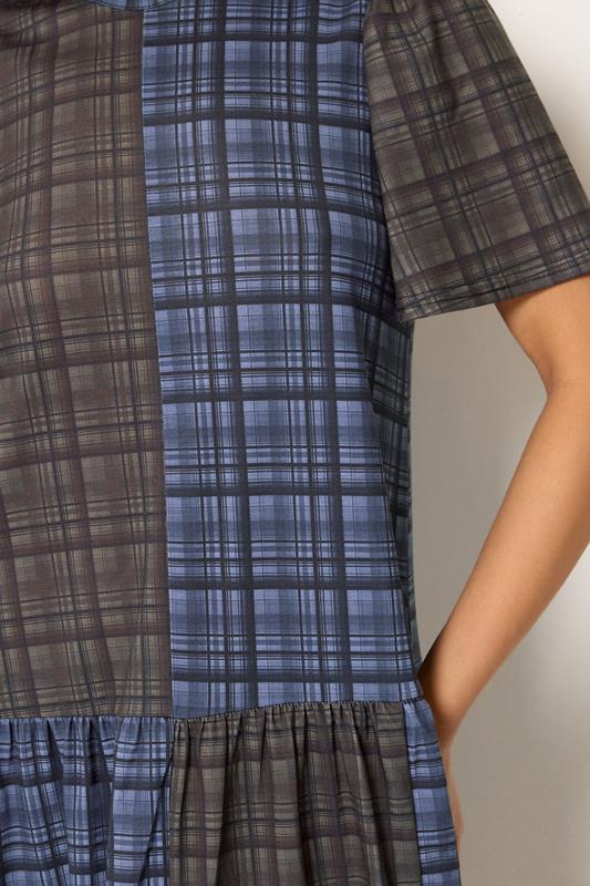 PixieGirl Petite Women's Navy Blue & Brown Check Midi Dress | PixieGirl 4