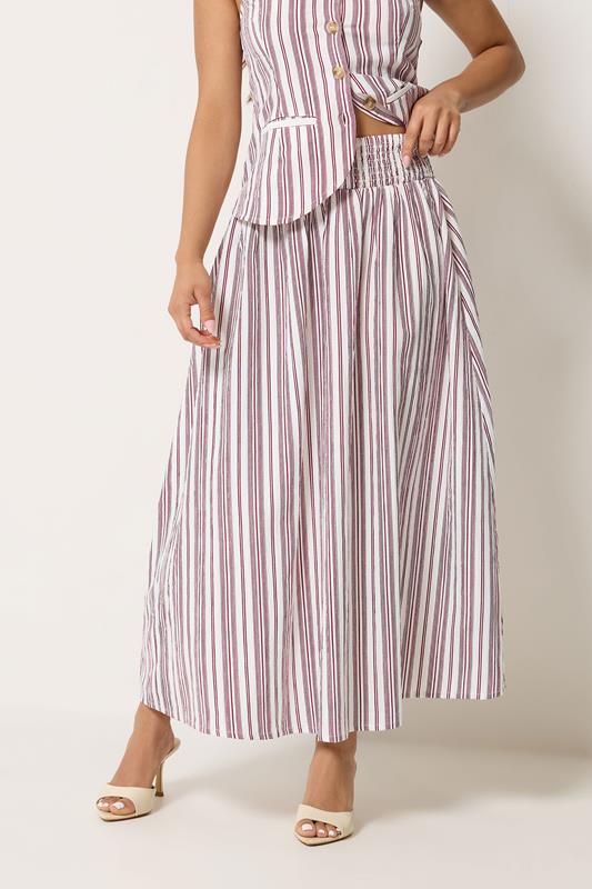 PixieGirl Petite Women's Burgundy Red Stripe Maxi Skirt | PixieGirl  1