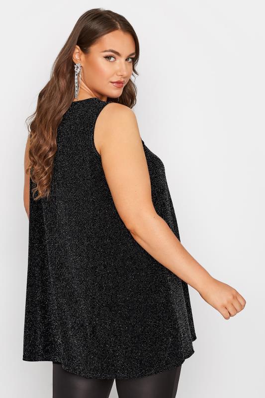 Curve Black Cut Out Glitter Swing Vest Top | Yours Clothing 3