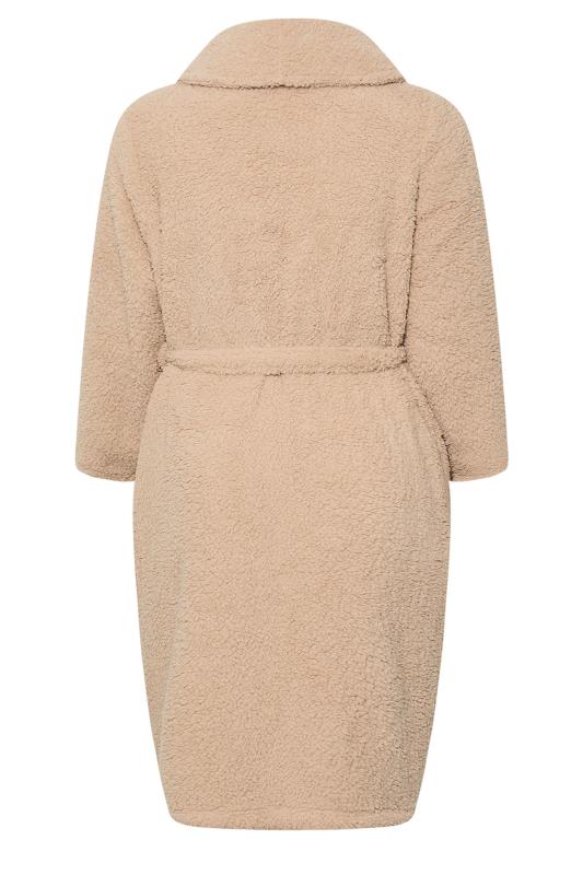 Plus Size Beige Brown Borg Fleece Dressing Gown | Yours Clothing 7