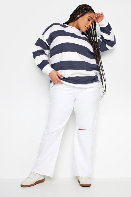 YOURS Plus Size Navy Blue & White Stripe Sweatshirt | Yours Clothing 2