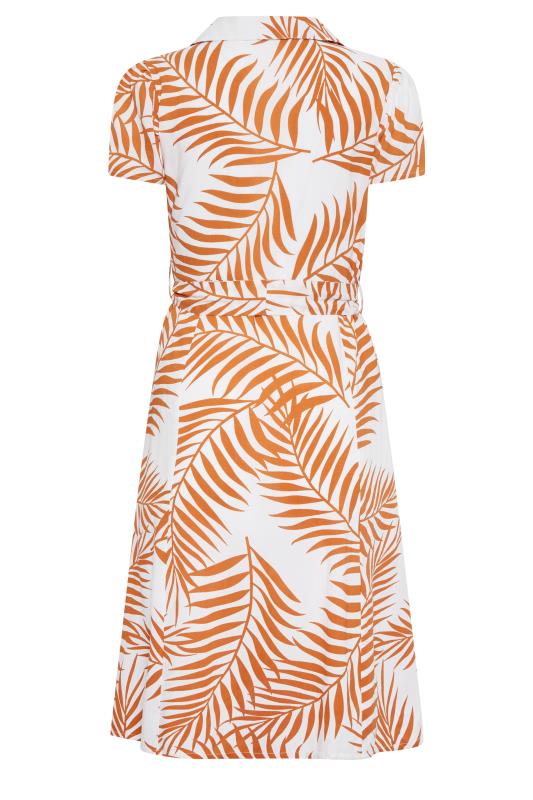 YOURS PETITE Plus Size Curve White & Orange Leaf Print Belted Midi Dress | Yours Clothing  7