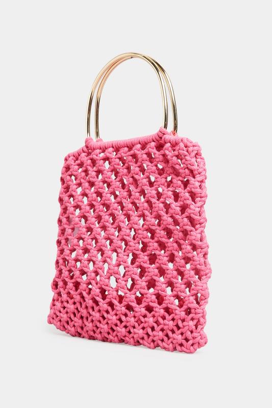  dla puszystych Pink Crochet Handle Bag