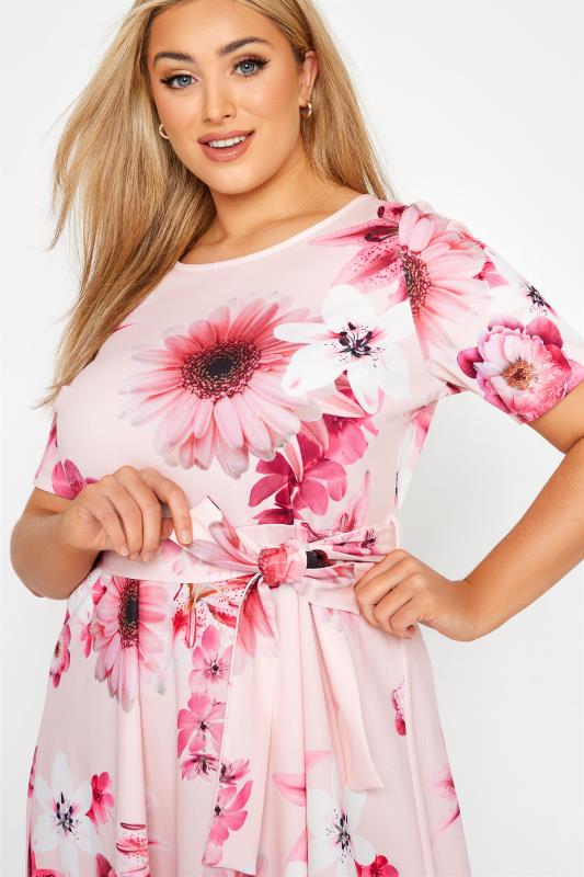 YOURS LONDON Plus Size Pink Floral Print Midi Skater Dress | Yours Clothing 4