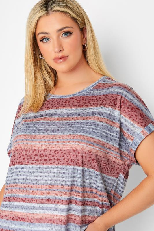 YOURS Plus Size Curve Pink & Blue Stripe Animal Print T-Shirt | Yours Clothing  4