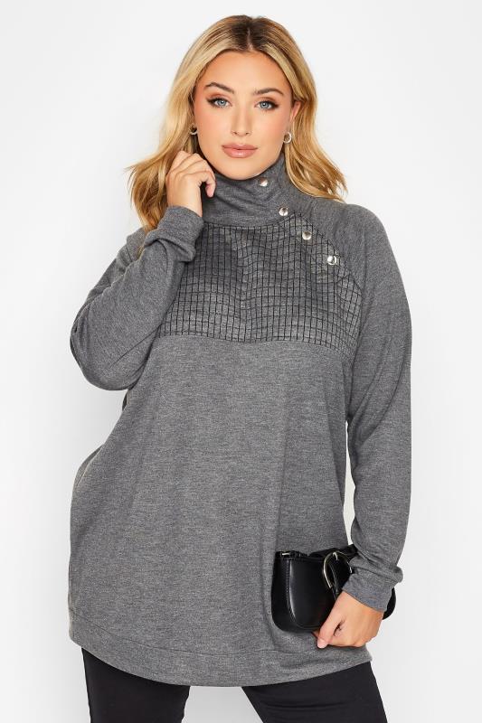 Plus Size Grey Popper Neck Sweatshirt | Yours Clothing 1