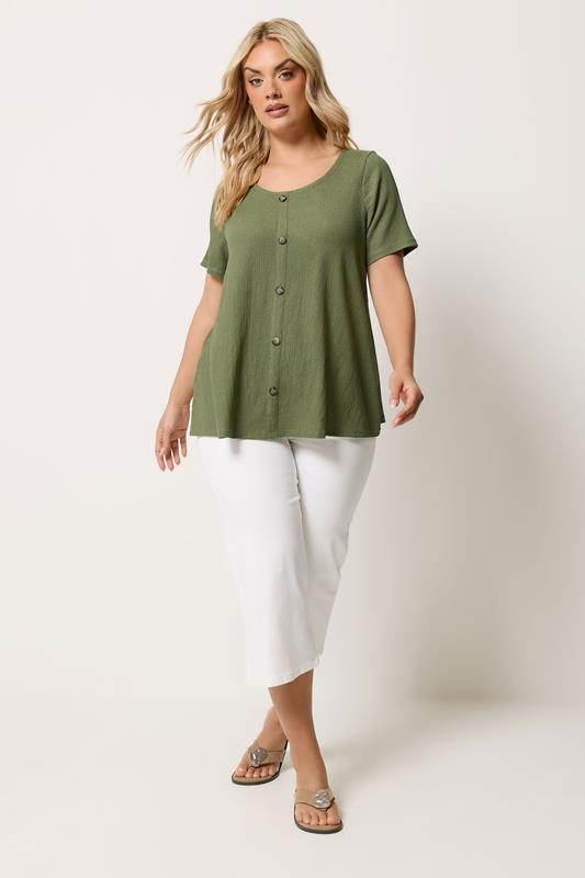 YOURS Plus Size Olive Green Crinkle T-Shirt | Yours Clothing 1