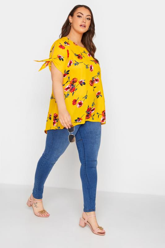 Curve Yellow Floral Tie Sleeve Blouse_B.jpg