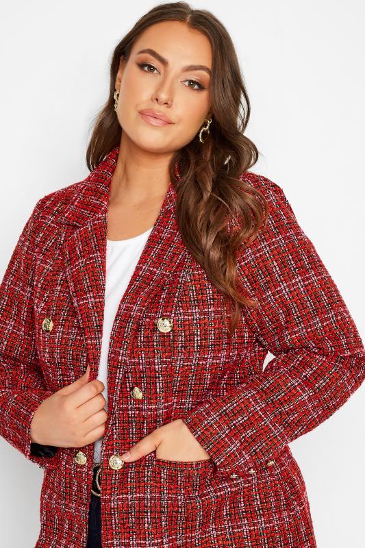 Plus Size Red Check Boucle Blazer | Yours Clothing 8