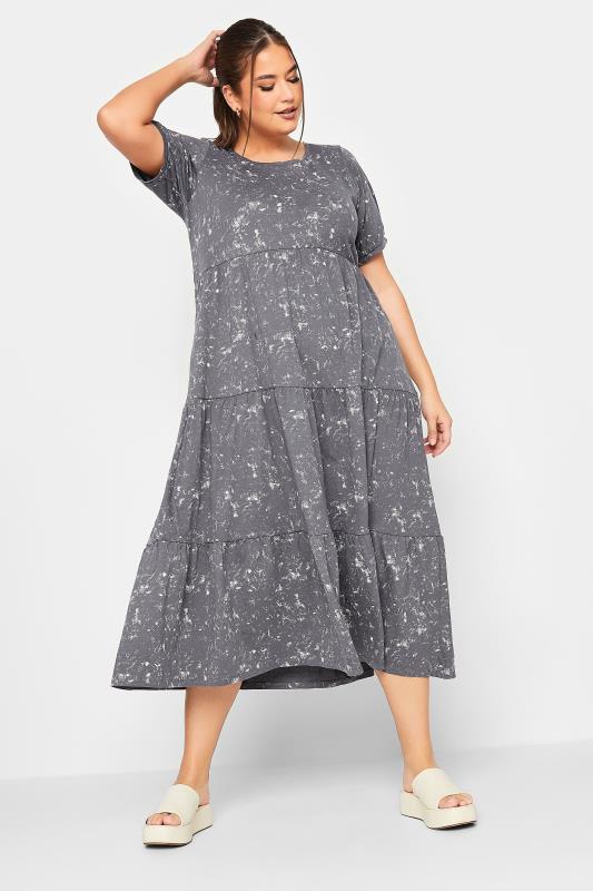 LIMITED COLLECTION Plus Size Grey Acid Wash Cotton Tier Dress | Yours Clothing 2