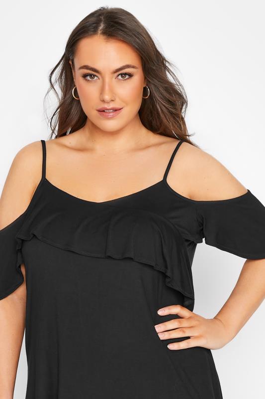 Plus Size Black Frill Cold Shoulder Top | Yours Clothing  4