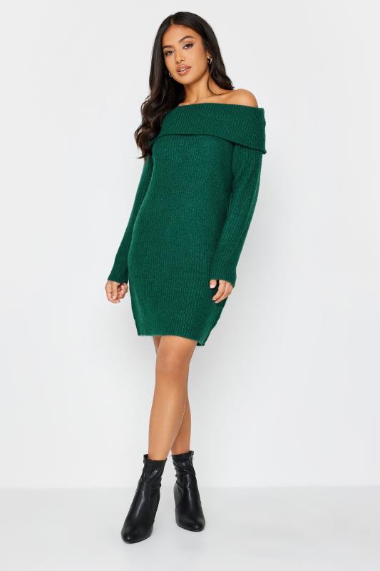 Petite  PixieGirl Green Bardot Tunic Knit Dress