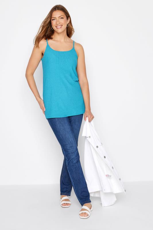 LTS Tall Blue Ribbed Strappy Vest Top 2
