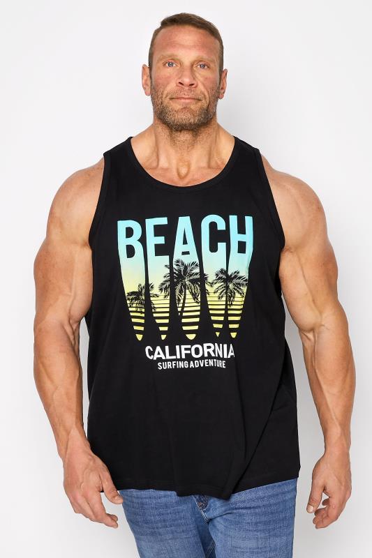 Plus Size  ESPIONAGE Big & Tall Black California Beach Printed Vest